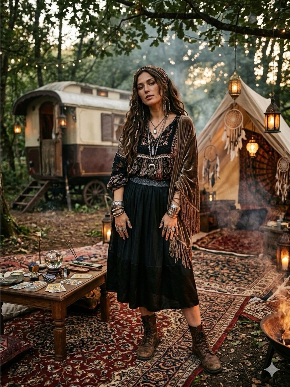 Women's Black Midi Skirt - Boho Tiered Skirt